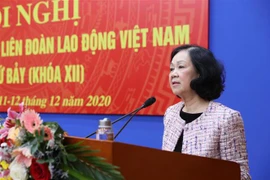 Trưởng Ban Dân vận Trung ương Trương Thị Mai phát biểu chỉ đạo hội nghị. (Ảnh: Lâm Khánh/TTXVN)