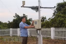 Cán bộ khí tượng kiểm tra hộp số tự động. (Ảnh: Bích Huệ/TTXVN)