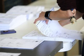 Nhân viên bầu cử kiểm phiếu bầu Tổng thống Mỹ tại Easton, bang Pennsylvania. (Ảnh: AFP/TTXVN)