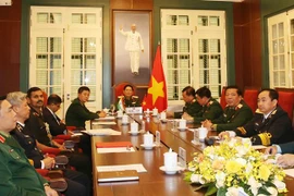 Quang cảnh điện đàm tại điểm cầu Hà Nội. (Ảnh: Hồng Pha/TTXVN phát)