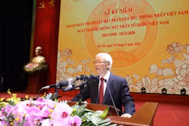 Tổng Bí thư, Chủ tịch nước Nguyễn Phú Trọng đọc diễn văn quan trọng tại buổi lễ. (Ảnh: Trí Dũng/TTXVN)