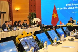 Quang cảnh Hội nghị trù bị trực tuyến quan chức cấp cao năng lượng ASEAN lần thứ 38 tại điểm cầu Hà Nội. (Ảnh: Trần Việt/TTXVN)