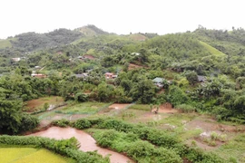 Toàn cảnh khu vực bản tái định cư Nậm Là 2, Mường Nhé. (Ảnh: Hạnh Quỳnh/Vietnam+)