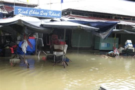 Mưa lớn gây ngập lụt ở địa bàn xã Vĩnh Thạnh, thành phố Nha Trang, tỉnh Khánh Hòa. (Ảnh: Phan Sáu/TTXVN)
