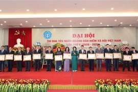 Phó Chủ tịch nước Đặng Thị Ngọc Thịnh trao Huân chương Lao động cho các tập thể và cá nhân tại Đại hội. (Ảnh: Anh Tuấn/TTXVN)