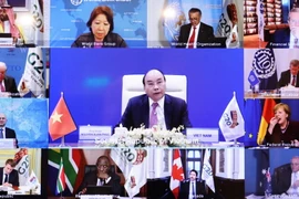 Thủ tướng Nguyễn Xuân Phúc phát biểu tại phiên thảo luận Hội nghị thượng đỉnh nhóm các nền kinh tế phát triển và mới nổi hàng đầu thế giới (G20) ngày 22/11. (Ảnh: Thống Nhất/TTXVN)