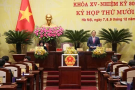 Ông Nguyễn Ngọc Tuấn, tân Chủ tịch HĐND thành phố khóa XV, nhiệm kỳ 2016-2021 phát biểu tại kỳ họp. (Ảnh: TTXVN phát)