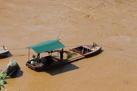 Khai thác cát diễn ra công khai và trắng trợn. (Ảnh: Hùng Võ/Vietnam+)