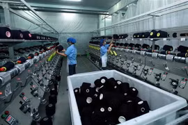Sản xuất sợi tại Công ty TNHH Dệt nhuộm Jasan Việt Nam. (Ảnh: Phạm Kiên/TTXVN)