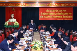 Thủ tướng Nguyễn Xuân Phúc phát biểu kết luận buổi làm việc. (Ảnh: Thống Nhất/TTXVN)