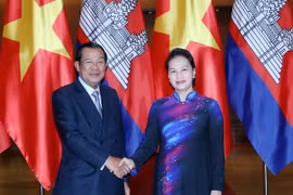 Chủ tịch Quốc hội Nguyễn Thị Kim Ngân tiếp Thủ tướng Chính phủ Hoàng gia Campuchia Samdech Techo Hun Sen. (Ảnh: Trọng Đức/TTXVN)