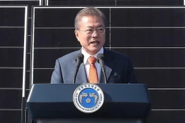 Tổng thống Hàn Quốc Moon Jae-in phát biểu tại một sự kiện ở Gunsan. (Nguồn: Yonhap/TTXVN)