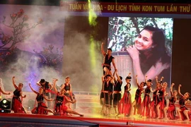 Các tiết mục văn nghệ đặc sắc đã mang đến cho người xem những góc nhìn về văn hóa, con người, vùng đất các tỉnh Tây Nguyên. (Ảnh: Quang Thái/TTXVN)