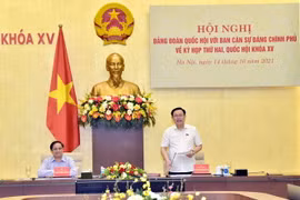 Ủy viên Bộ Chính trị, Bí thư Đảng đoàn Quốc hội, Chủ tịch Quốc hội Vương Đình Huệ phát biểu. (Ảnh: TTXVN)