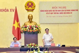 Ủy viên Bộ Chính trị, Bí thư Đảng đoàn Quốc hội, Chủ tịch Quốc hội Vương Đình Huệ phát biểu. (Ảnh: TTXVN)