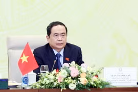 Phó Chủ tịch Thường trực Quốc hội Trần Thanh Mẫn phát biểu tại điểm cầu Hà Nội. (Ảnh: Phạm Kiên/TTXVN)