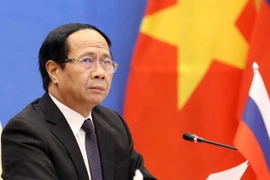 Phó Thủ tướng Chính phủ Lê Văn Thành, Chủ tịch Phân ban Việt Nam tham dự Khóa họp tại điểm cầu Hà Nội. (Ảnh: Phạm Kiên/TTXVN)