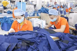 May hàng xuất khẩu tại Công ty may Hưng Việt, huyện Yên Mỹ, tỉnh Hưng Yên. (Ảnh: Trần Việt/TTXVN)
