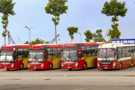 Xe khách chạy các tuyến đường dài đỗ tại bến xe. (Ảnh minh họa: Thanh Liêm/TTXVN)