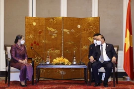 Chủ tịch nước Nguyễn Xuân Phúc tiếp bà Men Sam An, Phó thủ tướng Chính phủ Hoàng gia Campuchia. (Ảnh: Thống Nhất/TTXVN)