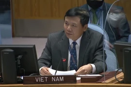 Đại sứ, Trưởng phái đoàn Việt Nam tại Liên hợp quốc Đặng Đình Quý phát biểu tại phiên họp. (Ảnh: Khắc Hiếu/TTXVN)