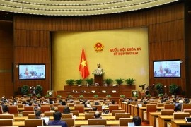Toàn cảnh phiên thảo luận trực tuyến tại điểm cầu Nhà Quốc hội. (Ảnh: Văn Điệp/TTXVN)