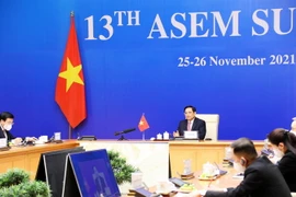 Thủ tướng Chính phủ Phạm Minh Chính phát biểu tại Hội nghị Cấp cao Á-Âu (ASEM) lần thứ 13. (Ảnh: Lâm Khánh/TTXVN)