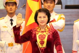 Bà Nguyễn Thị Kim Ngân tuyên thệ nhậm chức Chủ tịch Quốc hội, Chủ tịch Hội đồng bầu cử quốc gia khóa XIII . (Ảnh: Thống Nhất/TTXVN)