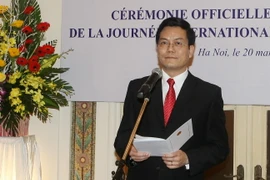 Thứ trưởng Bộ Ngoại giao Hà Kim Ngọc phát biểu tại buổi lễ kỷ niệm Ngày quốc tế Pháp ngữ. (Ảnh: Phạm Kiên/TTXVN)