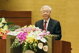 Tổng Bí thư Nguyễn Phú Trọng phát biểu tại Lễ kỷ niệm. (Ảnh: Nhan Sáng/TTXVN)