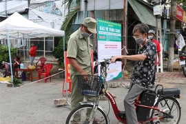 Tổ tự quản bảo vệ "Vùng xanh" an toàn tại tổ dân phố thuộc khu phố 4, phường Tương Bình Hiệp, thành phố Thủ Dầu Một, tỉnh Bình Dương. (Ảnh: Dương Chí Tưởng/TTXVN) 