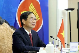  Bộ trưởng Bộ Ngoại giao Bùi Thanh Sơn tham dự Hội nghị Ủy ban khu vực Đông Nam Á không có vũ khí hạt nhân (SEANWFZ) theo hình thức trực tuyến. (Ảnh: Phạm Kiên/TTXVN)