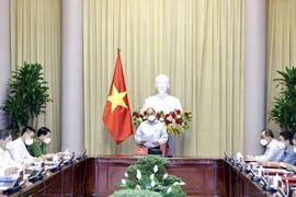 Chủ tịch nước Nguyễn Xuân Phúc phát biểu. (Ảnh: Thống Nhất/TTXVN)