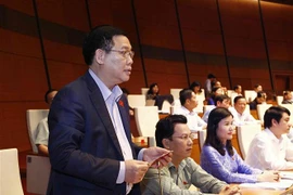 Phó Thủ tướng Vương Đình Huệ phát biểu làm rõ một số vấn đề đại biểu Quốc hội nêu. (Ảnh: Văn Điệp/TTXVN)