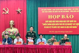 Quang cảnh buổi họp báo giới thiệu Hội thảo khoa học cấp quốc gia “Chiến thắng Điện Biên Phủ với sự nghiệp xây dựng và bảo vệ Tổ quốc Việt Nam xã hội chủ nghĩa.” (Ảnh: Minh Thu/Vietnam+)