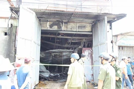 Hiện trường vụ cháy khiến 8 người tử vong tại Hoài Đức, Hà Nội (Ảnh: PV/Vietnam+)