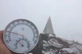 Tuyết phủ trắng đỉnh Fansipan, nhiệt độ giảm còn 0 đến âm 1 độ. (Ảnh: CTV/Vietnam+)