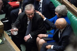 Thủ tướng Anh Theresa May (thứ 2, phải) cùng các thành viên Chính phủ tại phiên bỏ phiếu tín nhiệm của Hạ viện ở London ngày 16/1/2019. (Ảnh: AFP/TTXVN)