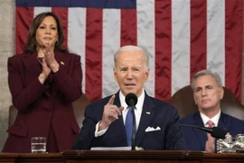 Tổng thống Mỹ Joe Biden đọc Thông điệp liên bang trước lưỡng viện Quốc hội tại Washington, DC. (Ảnh: AFP/TTXVN)
