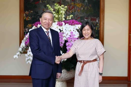 Bộ trưởng Công an Tô Lâm tiếp Đại diện Thương mại Hoa Kỳ Katherine Tai. (Ảnh: Phạm Kiên/TTXVN)