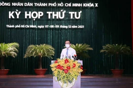 Ông Nguyễn Văn Nên, Ủy viên Bộ Chính trị, Bí thư Thành ủy Thành phố Hồ Chí Minh phát biểu chỉ đạo tại phiên khai mạc Kỳ họp thứ 4, HĐND Thành phố Hồ Chí Minh khóa X. (Ảnh: Xuân Khu/TTXVN)
