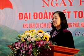 Trưởng Ban Tổ chức Trung ương Trương Thị Mai phát biểu tại Ngày hội Đại đoàn kết. (Ảnh: Thanh Hải/TTXVN)