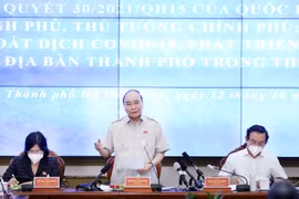 Chủ tịch nước Nguyễn Xuân Phúc phát biểu. (Ảnh: Thống Nhất/TTXVN)