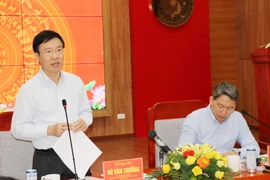 Thường trực Ban Bí thư Võ Văn Thưởng phát biểu kết luận buổi làm việc. (Ảnh: Tiên Minh/TTXVN)