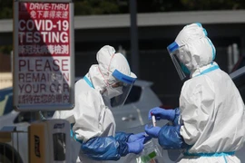 Nhân viên y tế phân loại mẫu xét nghiệm COVID-19 tại một điểm xét nghiệm di động ở Mỹ. (Ảnh: The Chronicle/TTXVN)