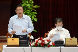 Ông Phan Đình Trạc, Ủy viên Bộ Chính trị, Bí thư Trung ương Đảng, Trưởng Ban Nội chính Trung ương phát biểu tại Hội nghị. (Ảnh: Quốc Dũng/TTXVN)