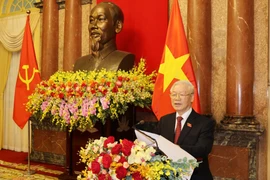 Tổng Bí thư Nguyễn Phú Trọng phát biểu tại Lễ bàn giao. (Ảnh: Trí Dũng/TTXVN)