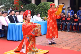 Nghi thức tế lễ truyền thống trong Lễ Giỗ tổ Hùng Vương năm 2021 tại Di tích lịch sử quốc gia Đình Lạc Giao, thành phố Buôn Ma Thuột, Đắk Lắk. (Ảnh: Hoài Thu/TTXVN)
