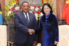 Quyền Chủ tịch nước Đặng Thị Ngọc Thịnh tiếp Ngài Augustine Mahiga, Bộ trưởng Bộ Ngoại giao và Hợp tác Đông Phi, Cộng hòa Thống nhất Tanzania. (Ảnh: Lâm Khánh/TTXVN)