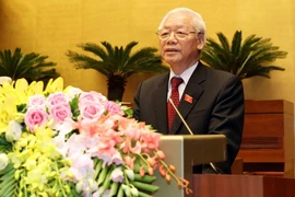 Tổng Bí thư Nguyễn Phú Trọng, Chủ tịch nước nhiệm kỳ 2016-2021 phát biểu nhậm chức Chủ tịch nước. (Ảnh: Trí Dũng/TTXVN)